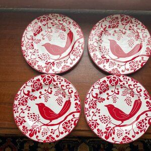 4 Pier 1 8 inch Red Bird Salad Plates.